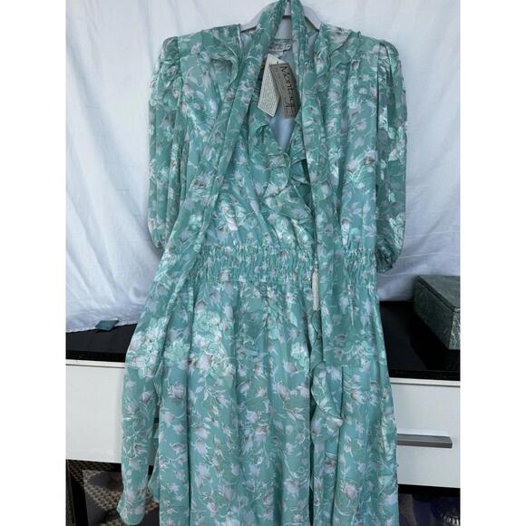 Mosaic Dresses & Skirts - NWT Vtg 80's Montage by Mosaic Women's Mint green Floral Boho Dress Sz S w scarf